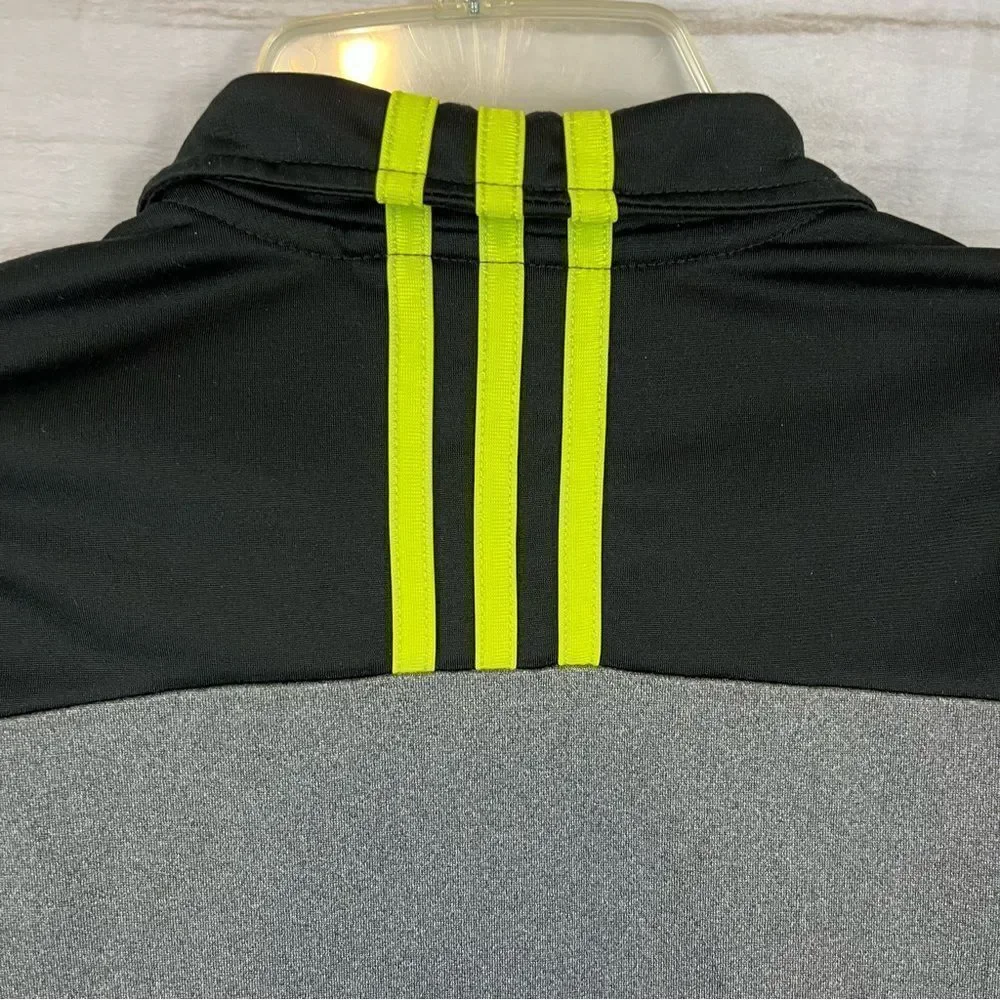 Boys Adidas Fleece Zip Up Gray, Black & Neon Green Track Jacket Small Pockets